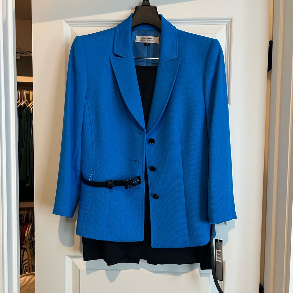 T Tahari Blue Blazer with Black Accents